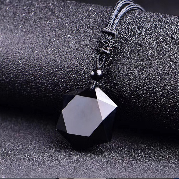 European And American Natural Obsidian Hexagram Pendant Necklace Sweater Chain Accessories Men And Women Factory Sales Wholesale
