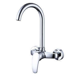 Copper kitchen wall out of the dish basin faucet double hole rotatable hot and cold big bend faucet manufacturers special wholesale
