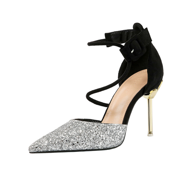 Sexy pointed shallow sequined shoes Night Shop sequined sandals