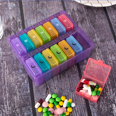 14格塑料药盒一周7天收纳防潮彩虹便携旅行分格分装台式小药盒子|ms