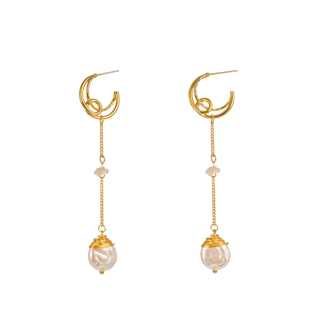 Fashion Simple Tassel Moon Pearl Earrings display picture 2