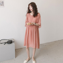 夏季新款孕妇装时尚圆领五分袖宽松大码孕妇连衣裙一件代发