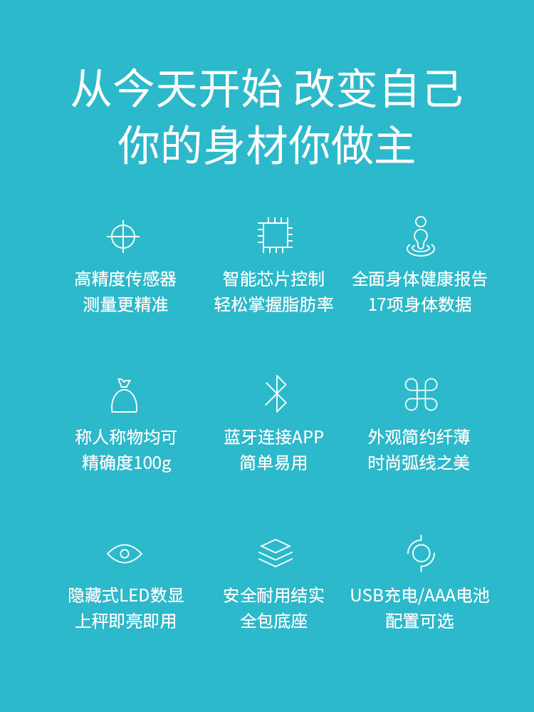 Body Weight Scale Household Body Fat Scale Accurate Electronic Scale Human Body Scale Rechargeable Compact Jingdong Health App Connected Customizable