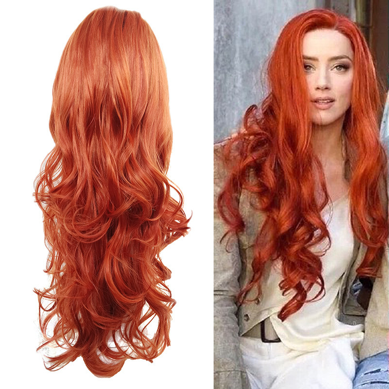 Copper Red cos Headgear Mae La Princess Sea Rear cosplay Long Curly Hair Red Big Wave Anime Wig
