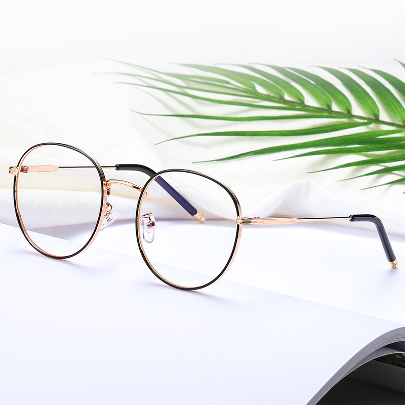 Gafas de metal retro de estilo coreano marco de metal redondo liso gafas Prince gafas anti-Luz Azul gafas pequeñas gafas lisas frescas