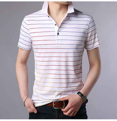 2019 summer Short sleeved T-shirt men's wear clothes summer Korean Edition Self cultivation man half sleeve stripe T-shirt Base coat