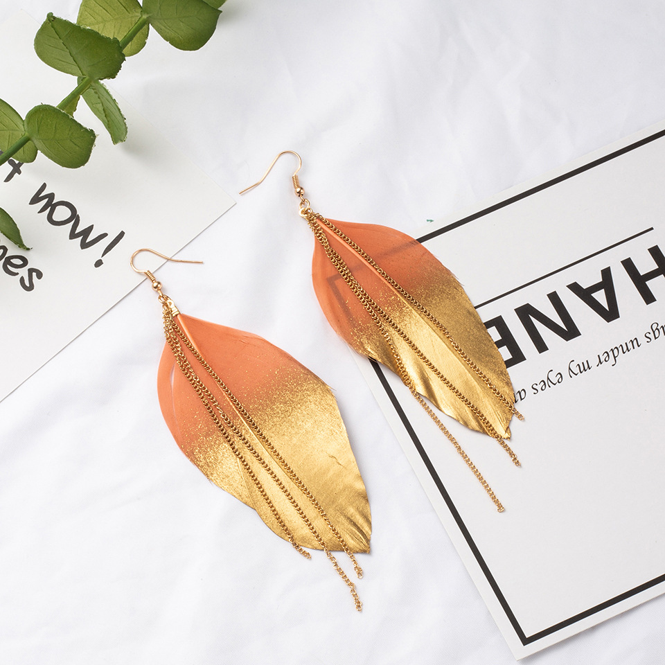 Bohemian Gradient Leaf Chain Alloy Earrings display picture 12