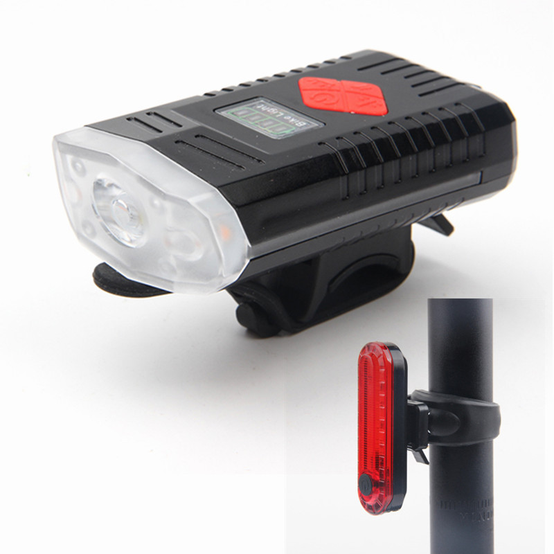 山地自行车灯车前灯强光手电筒USB充电带电喇叭灯铃铛带侧灯骑行