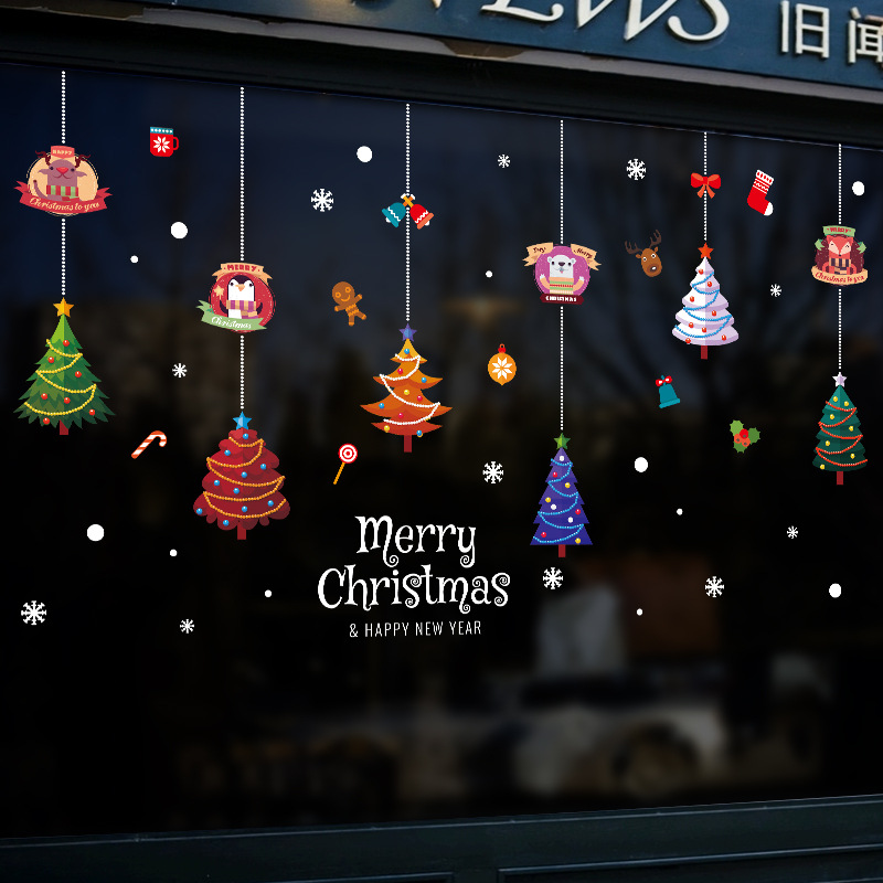 圣诞装饰品挂饰贴纸商场橱窗自粘带胶墙贴贴画银行窗花布置可移除
