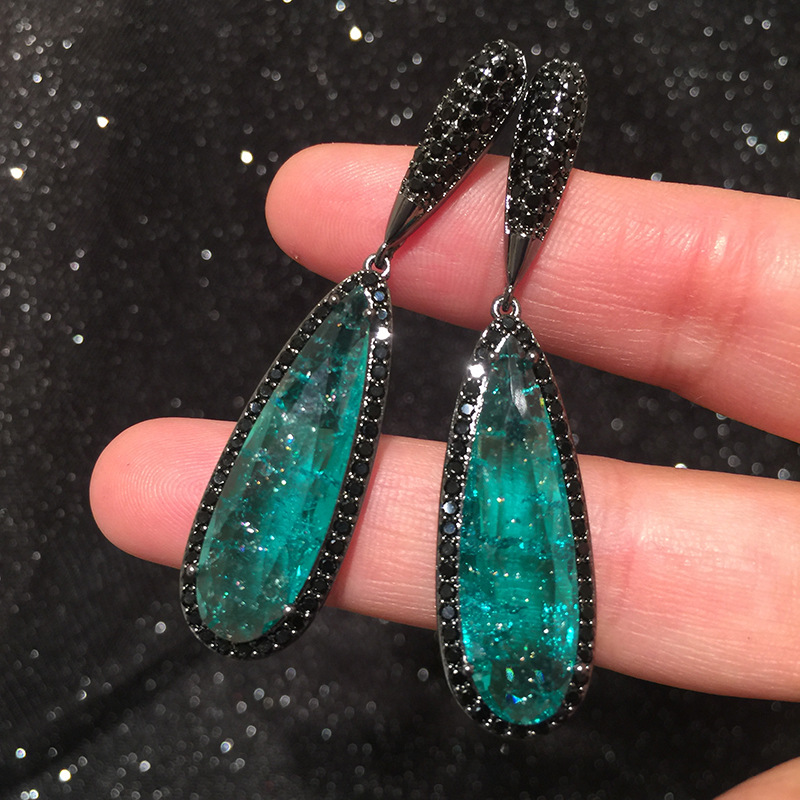 Black Crystal Earrings Women's Winter S925 Silver Tourmaline Drop Earrings display picture 3