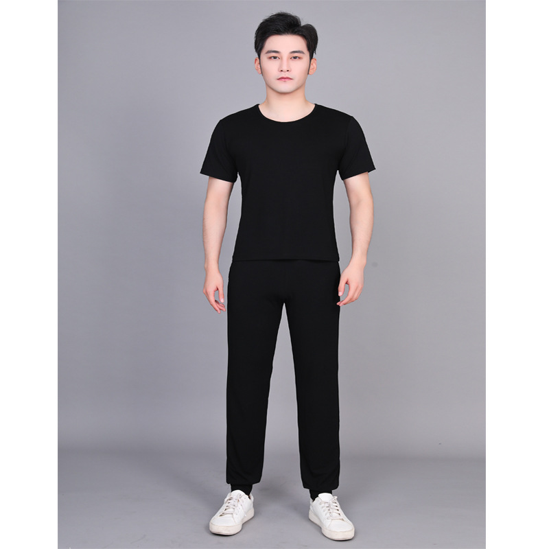 03 black short sleeve round neck suit