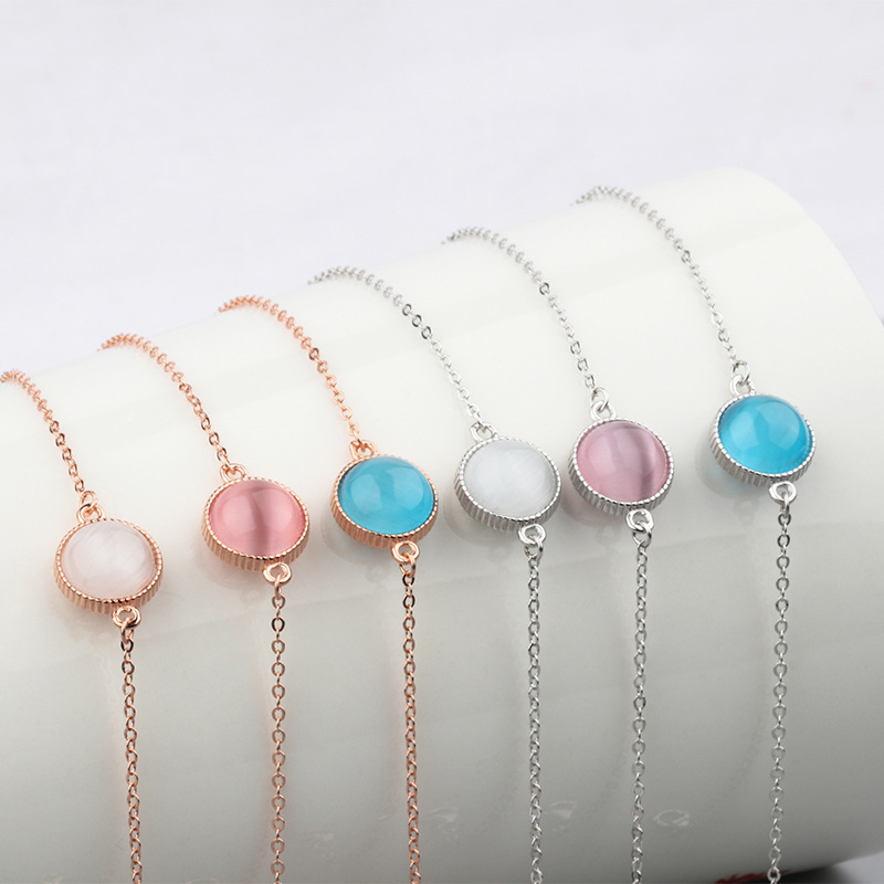 纯银925罗盘手链 欧美时尚八芒星手环镶嵌猫眼石玫瑰金手饰品批发