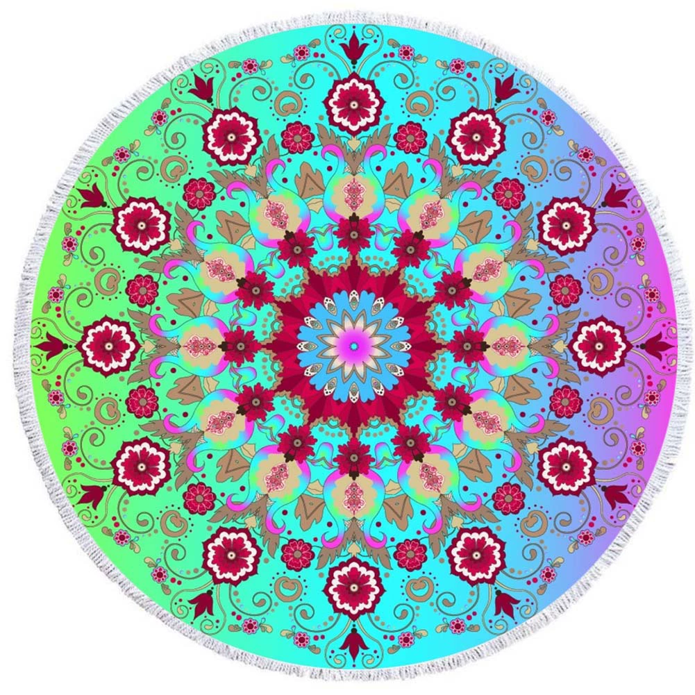 2 день мода волосы Мандала круглый печатных пляжное полотенце из микрофибры пляж Подушка 150 кисточкой края