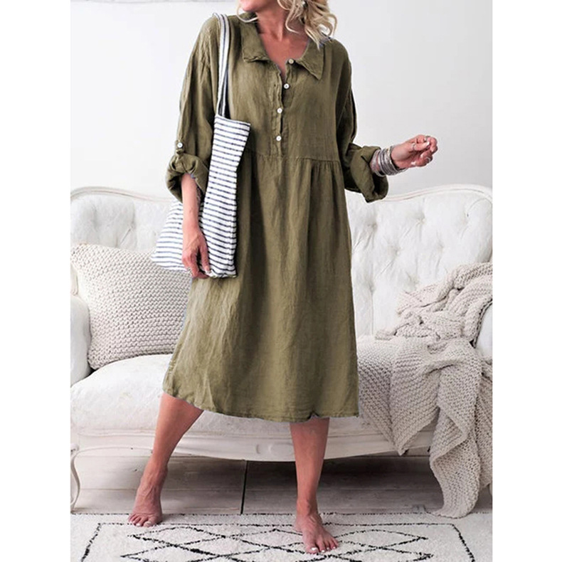 new women s loose button mid-length dress  NSKX6215