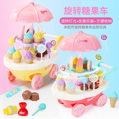 children Play house toy music rotate supermarket Sell ​​goods Mini Trolley Dessert Shop ice cream Popsicle