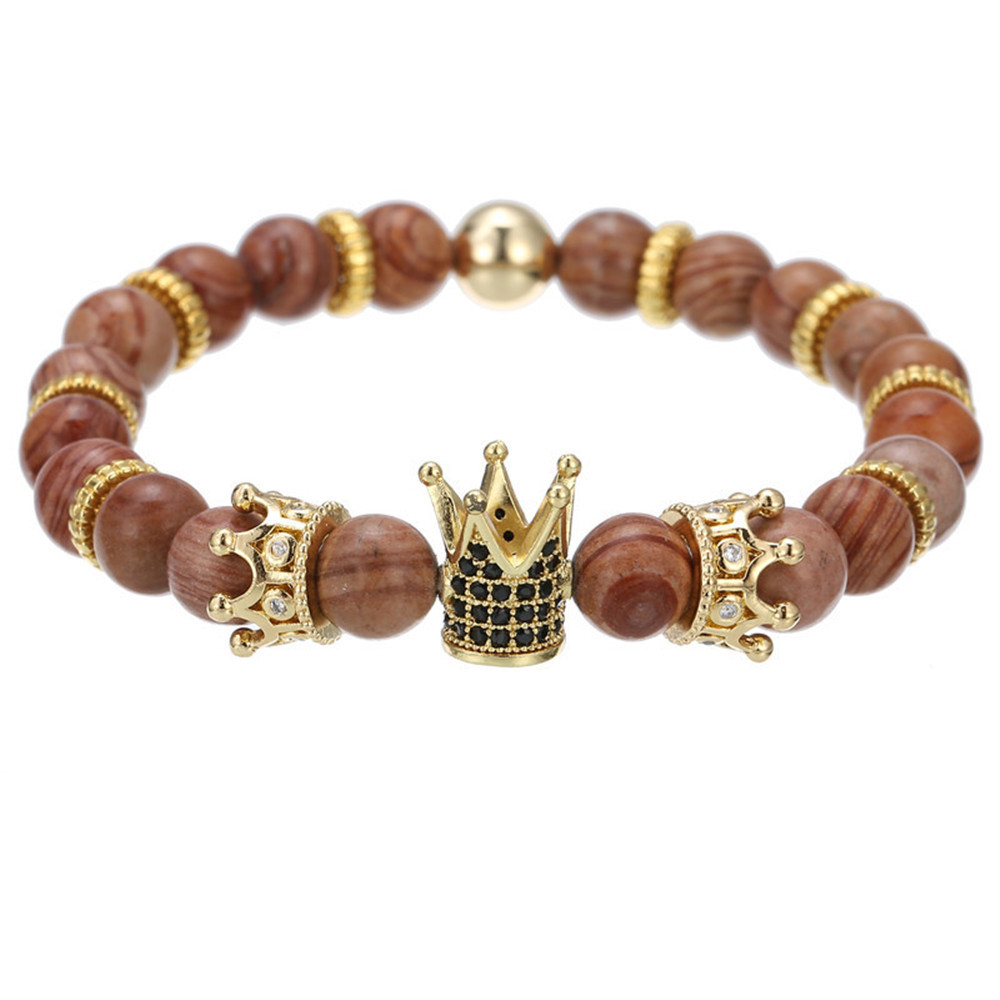 Fashion Natural Volcanic Stone Tiger Eye Bracelet Copper Micro Inlaid Zircon Crown Bracelet Men39s Braceletpicture2