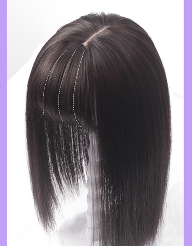Manufacturer wholesale chemical fiber wig women's air bangs wig piece to cover white hair and top hair replacement piece high temperature wire hair replacement block