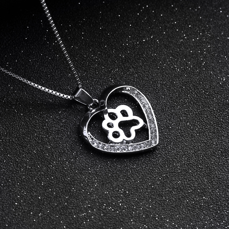New fashion love peach heart necklace love dog paw hollow diamond pendant necklace wholesale