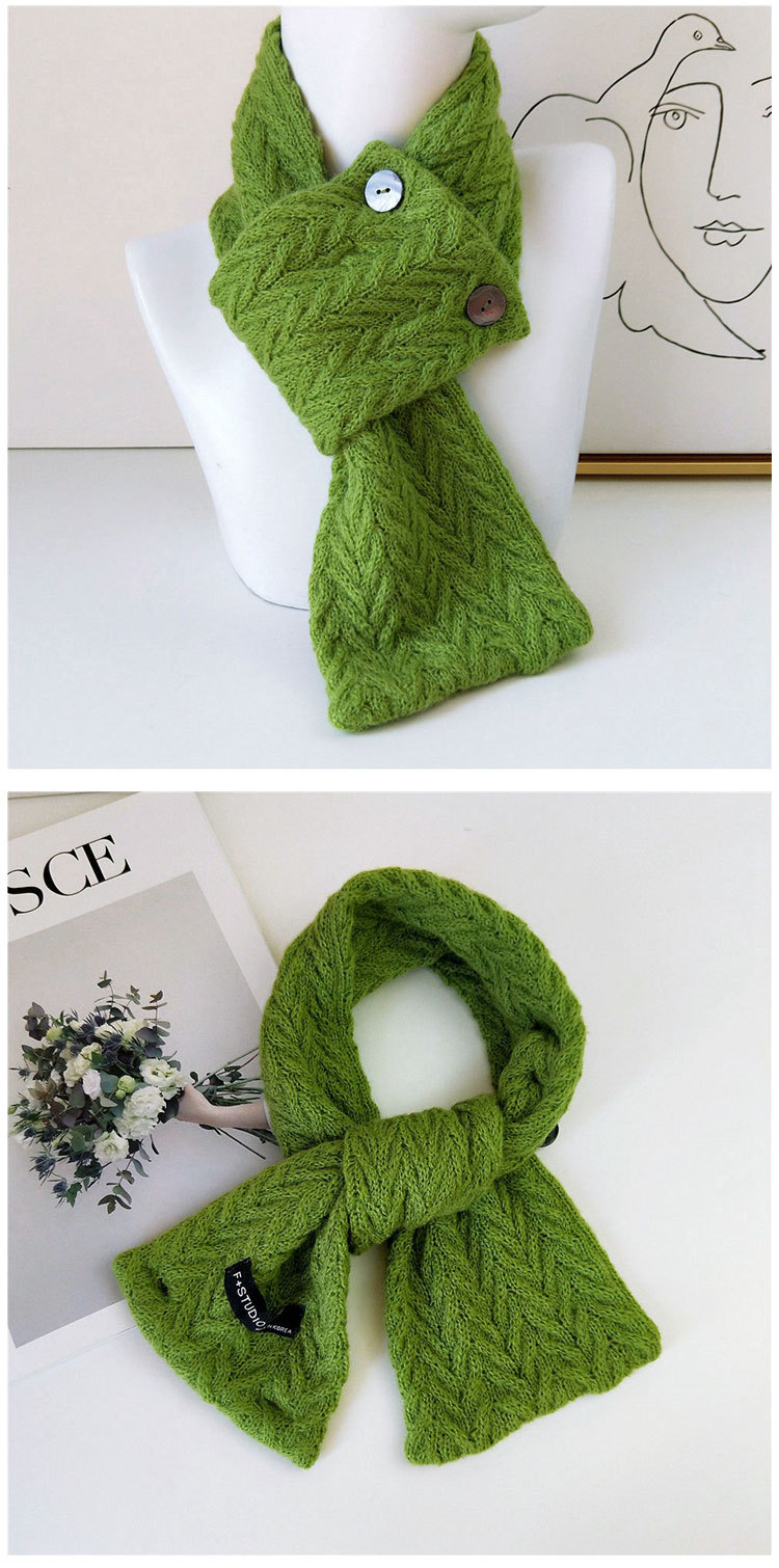 Button Solid Color Scarf Long Knitted Woolen Scarf Student Warm Bib Fashion display picture 3