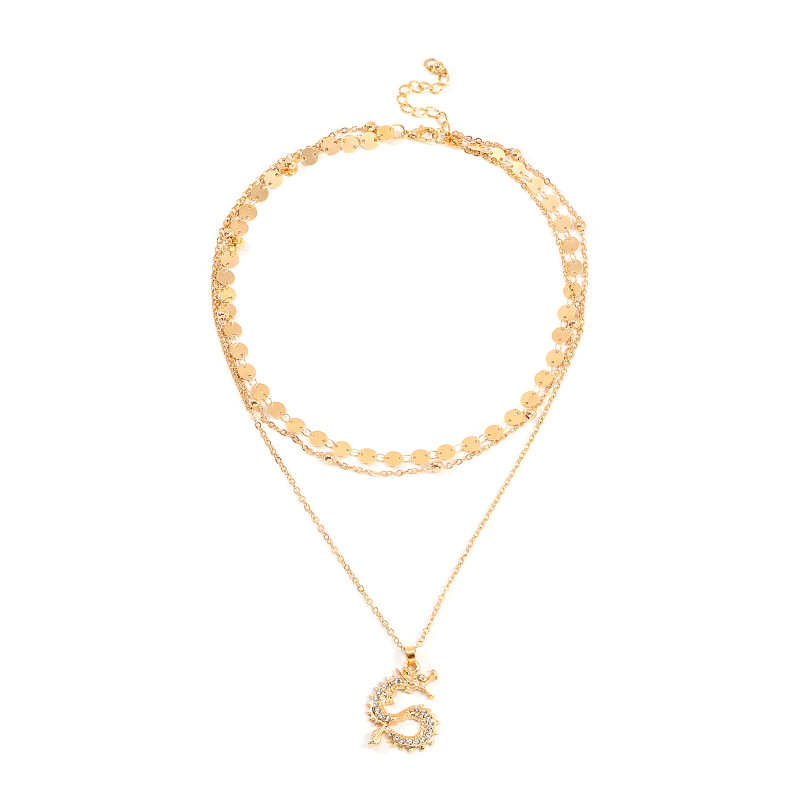 Jewelry Fashion Zodiac Dragon Necklace Geometric Disc 3 Tier Necklace display picture 8