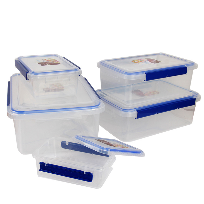 Bilateral hebilla crisper rectangular PP plástico sellado Bento caja refrigerador caja de alimentos cocina caja de almacenamiento al por mayor