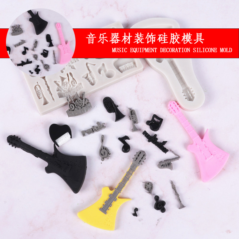 Molde de pastel guitarra Fondant chocolate molde de silicona equipo de música piano altavoz herramienta de hornear epoxi