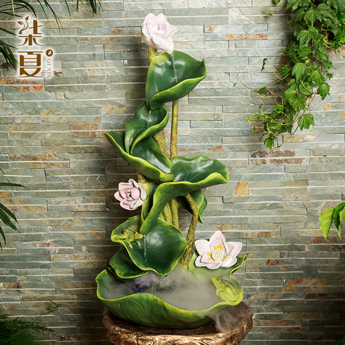 Office lotus leaf artificial mountain circulating water decorative resin craft fountain water landscape living room creative decoration wholesale