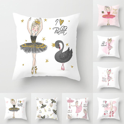 Ballet Dancing Girl Pillow Cover Home Fabric Sofa Cushion Cover Wholesale