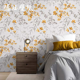 北欧无纺布田园碎花壁纸新中式卧室客厅背景墙墙纸现代简约古风