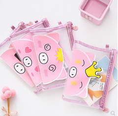 Cartoon A4 transparent mesh file bag A5 large capacity storage bag student exam grid zipper bag stationery bag