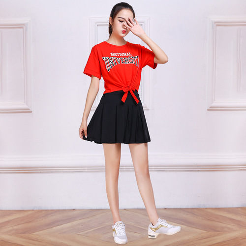 Square dance clothing new practice suit 2019 summer short-sleeved performance costume cotton sports dancing dress for women