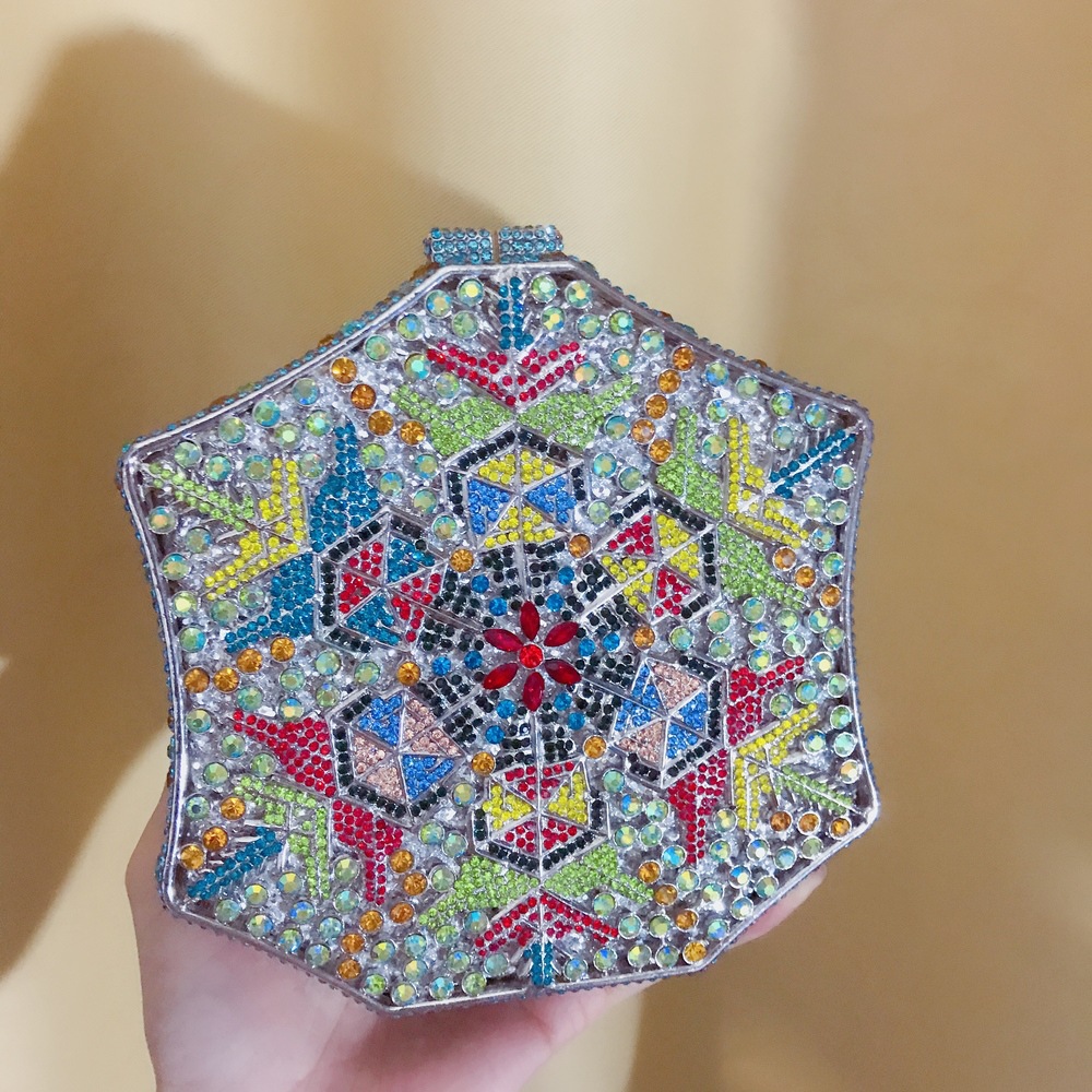 Túi clutch nữ đính pha lê kim cương bông tuyết, thiết kế hợp kim rỗng, làm bằng tay — Màu tím, Màu xanh lam, Ảnh tùy chỉnh được Cá nhân hóa, Màu đỏ hoa hồng chi tiết 30