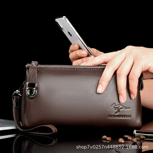 Men's Handbag, Men's Genuine Leather Bag, Business & Casual Clutch, Cowhide Envelope Bag, Men's Large-Capacity Wallet