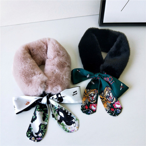 New cartoon animal Korean style fur collar scarf, plush neck scarf, winter warm and thickened, versatile for women