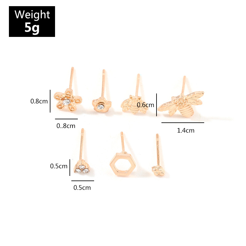 New Fashion Alloy Bee Ear Studs Diamond Flower Earrings 6 Combinations display picture 2