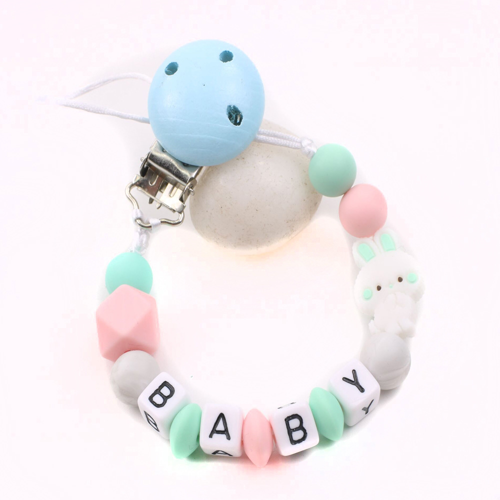 Amazon nueva carta de silicona bebé chupete cadena clip DIY mordedor juguete anti-gota cadena conejito chupete cadena