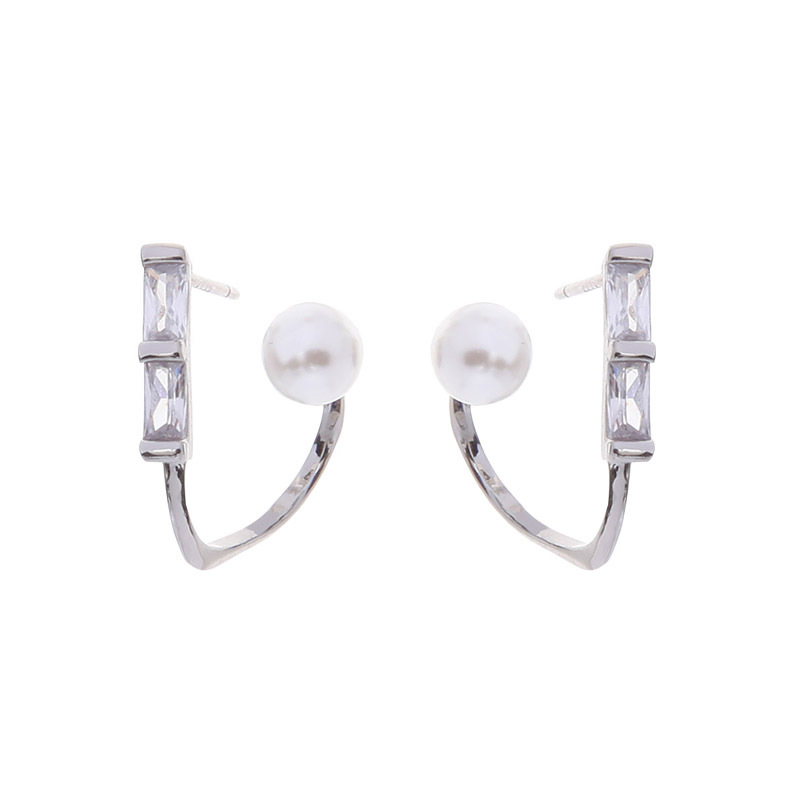 Geometric Earrings S925 Silver Diamond Earrings Korean Pearl Earrings Women display picture 9