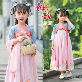 儿童汉服女童夏装超仙古装唐装襦裙中国风连衣裙小女孩公主演出服
