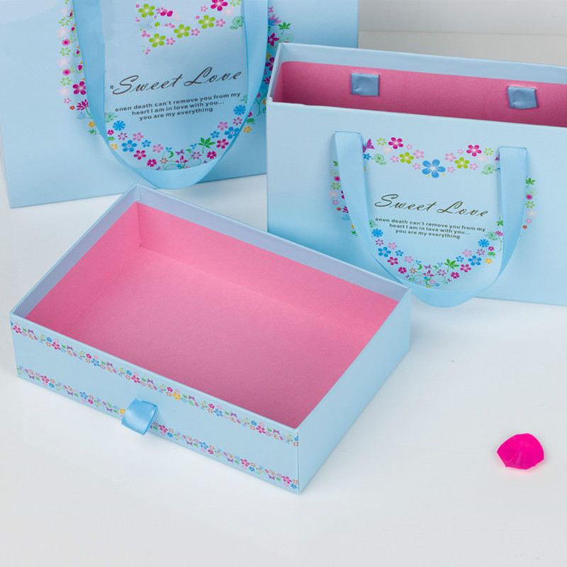 韩版蓝色礼盒生日化妆品长方形抽屉衣服礼品盒裙子内衣包装盒