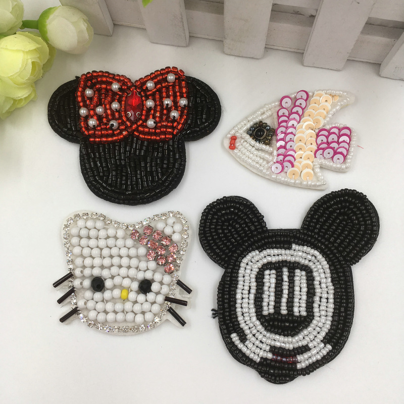 新品现货直销手工钉珠米奇卡通布贴儿童靴子帽子装饰布贴