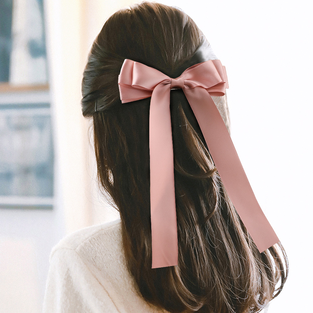 New Fashion Satin Double Sided Ribbon Ribbon Bow Hair Clip Solid Color Cheap Long Ribbon Wholesale display picture 13