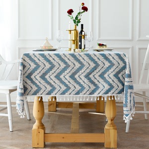 Tablecloth table cloth table cover Party table dustproof tassel stripe wave party dining room cotton linen decorative art table cover