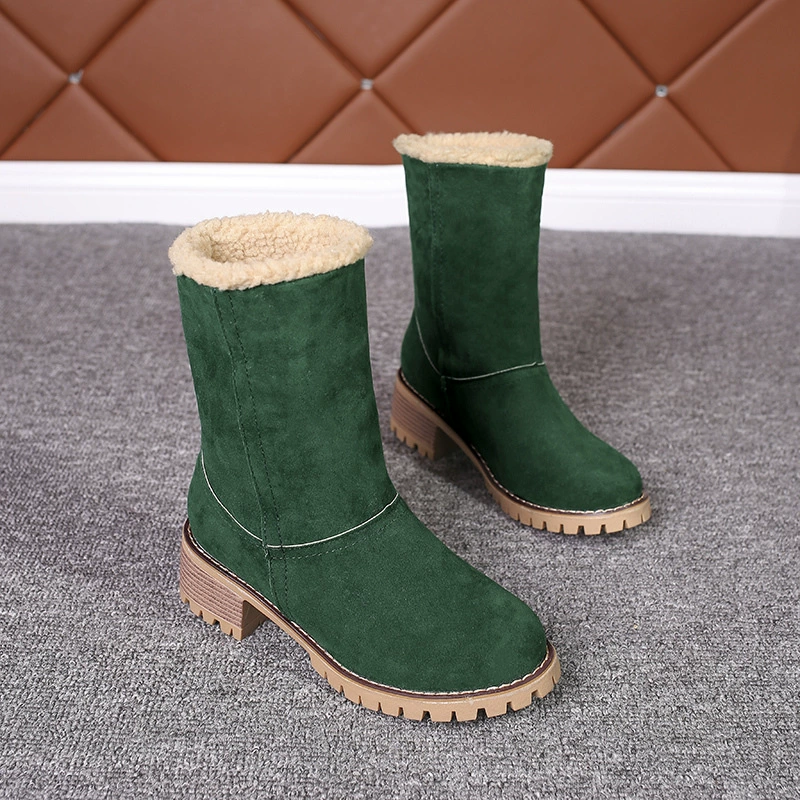 AliExpress Wish Large Size Cotton Boots 2019 Winter European and American New Martin Boots Women's Thick Heel Round Toe Mid-calf Snow Boots