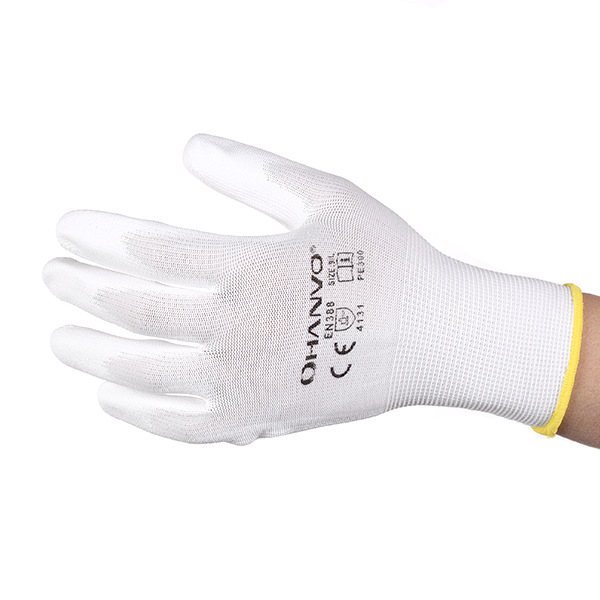 13针尼龙PU涂掌手套HANVO/恒辉PE3009码 白色