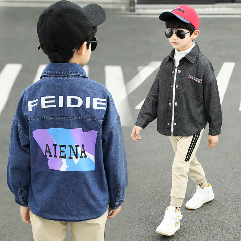 童襯衣男童2019冬款童裝韓版新款加絨牛仔襯衫兒童外套壹件代發