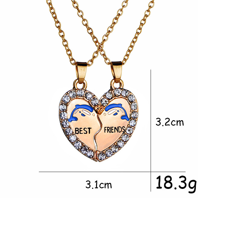 Fashion New Best Friends Love Dolphin Diamond Alloy Pendant Necklace display picture 1