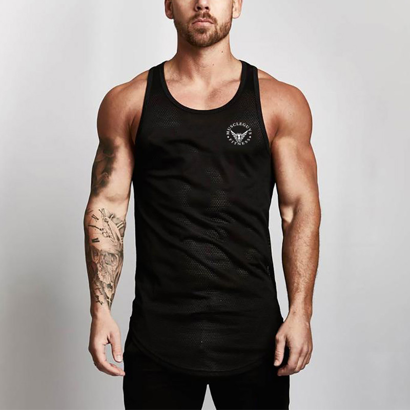 European and American summer fashion Men's mesh fitness vest slim sports sleeveless training top wholesale custom-made printing European and American summer fashion Men's mesh fitness vest slim sports sleeveless training top wholesale custom-made printing