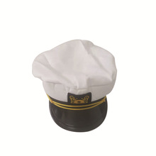 跨境成人白色海军帽舞台表演配饰平顶帽 游戏角色扮演道具帽子