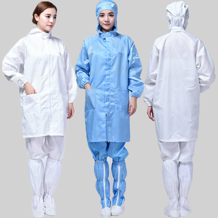 防静电大褂连帽条纹蓝白色男女无尘车间工作服洁净翻领静电衣大褂