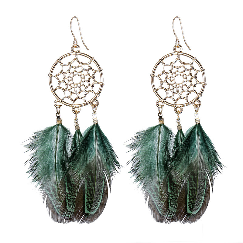 Fashion accessories dreamcatcher feather fringe earrings for women girls Bohemian earrings female long tassel earring ornaments